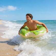 1pc Inflatable Swim Ring (PVC Material) Donut Design. This Is A Unisex Underarm Float With Multiple Style Options, Including Green, Pink, Donut Shape And Watermelon Shape. It Is An Ideal Choice For Summer Water Sports, Pool Parties, Beach Gatherings And Leisure Swimming In The Pool Or By The Sea. It Is Also A Must-Have Item For Your Summer Vacation. - Conventional - View 6