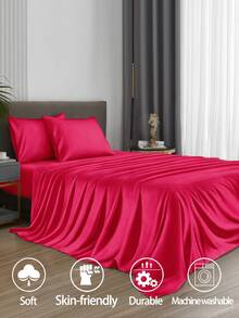 Bộ ga trải giường màu hồng nhạt trơn 4 món, dễ giặt ủi, chất liệu microfiber mềm mại, bao gồm 1 ga trải giường, 1 ga bọc nệm và 2 vỏ gối. Bộ ga trải giường màu trơn, có các kích cỡ: Super King, King, Queen, Twin. Ga bọc nệm có thiết kế túi sâu, phù hợp với nệm có độ dày lên đến 11,8 inch. Mềm mại và thoáng khí, chống nhăn, sang trọng như khách sạn. Thích hợp làm quà tặng cho bố mẹ, bạn bè hoặc sử dụng cho ký túc xá/mùa tựu trường. - Màu Hồng Tươi - Xem 2