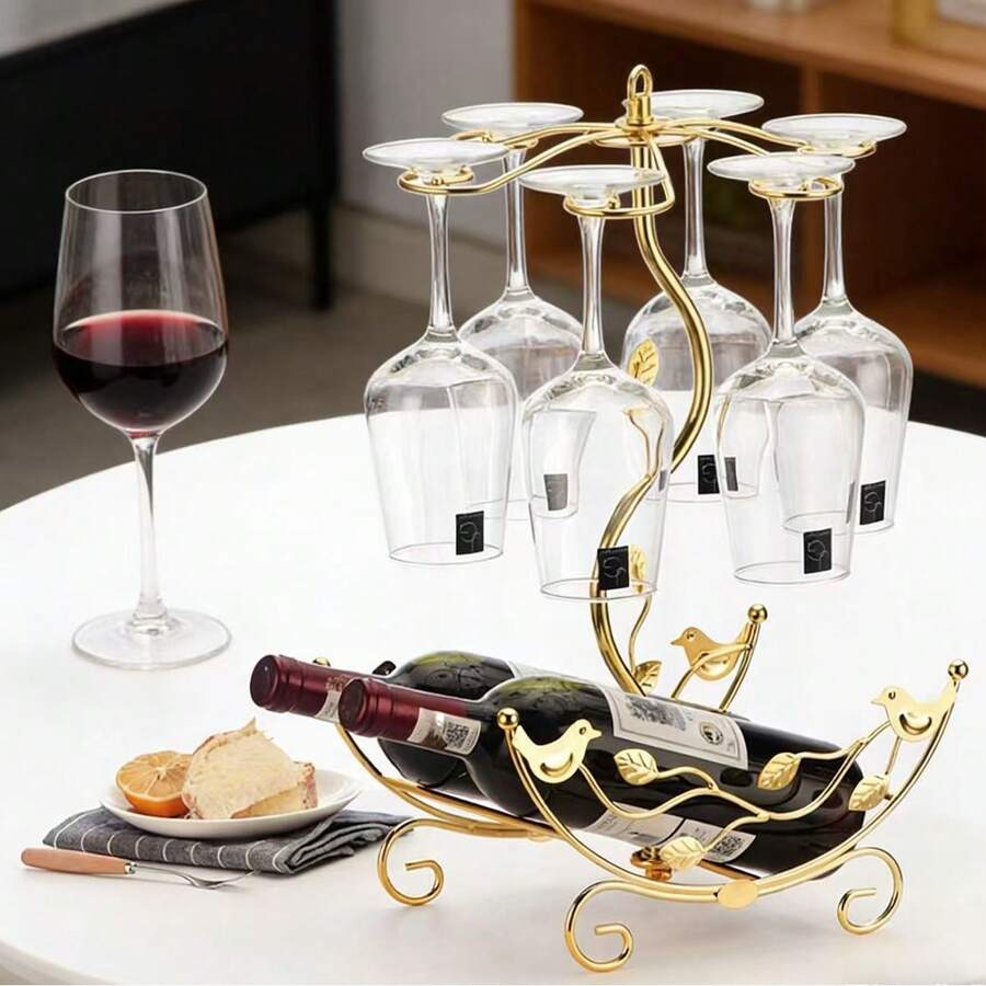 Flower Ship Shape Wine Rack - Gold - View 1