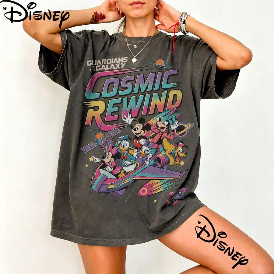 Disney T-Shirt Retro 80s Cosmic Rewind Shirt, Mickey And Friends Disney Ride Tee, Family Matching Walt Disney World Trip 2026 Tees - 黑色 - 查看 1