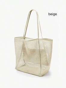 1pc Mesh Beach Tote Bag, Outdoor Activity Travel Organizer, Makeup, Cosmetic, Vacation Organizer, Large Capacity Cosmetic Organizer Makeup, Lipstick, Brush, Skincare, Phone, Coins, Small Items, Home,, Holiday And Halloween Multipurpose, Bohemian Style ,Makeup Bag V3BX - Khaki Mesh Beach Bag/1pc - View 13