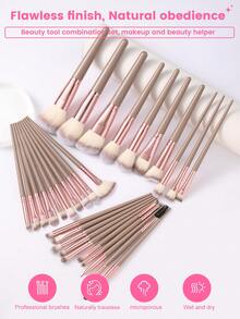 47Pcs Makeup Brush Set With Sponge Puff & Brush Cleaner, Professional Foundation Powder Blush Eyeshadow Brushes, Soft Synthetic Bristles Cosmetic Tools Kit For Beginner - Coffee Brown - View 14