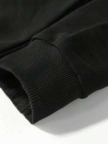 Plain Fleece Sweatshirt With Pocket And Hood, Versatile, Warm And Comfortable Cotton Jacket For Winter - 黑色 - 查看 2
