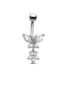 1pc/5pcs Butterfly Series Navel Rings Set, Inlaid Sparkling Cubic Zirconia Dangle Belly Button Piercing Body Jewelry, Suitable For Summer Beach - Multicolor - View 5