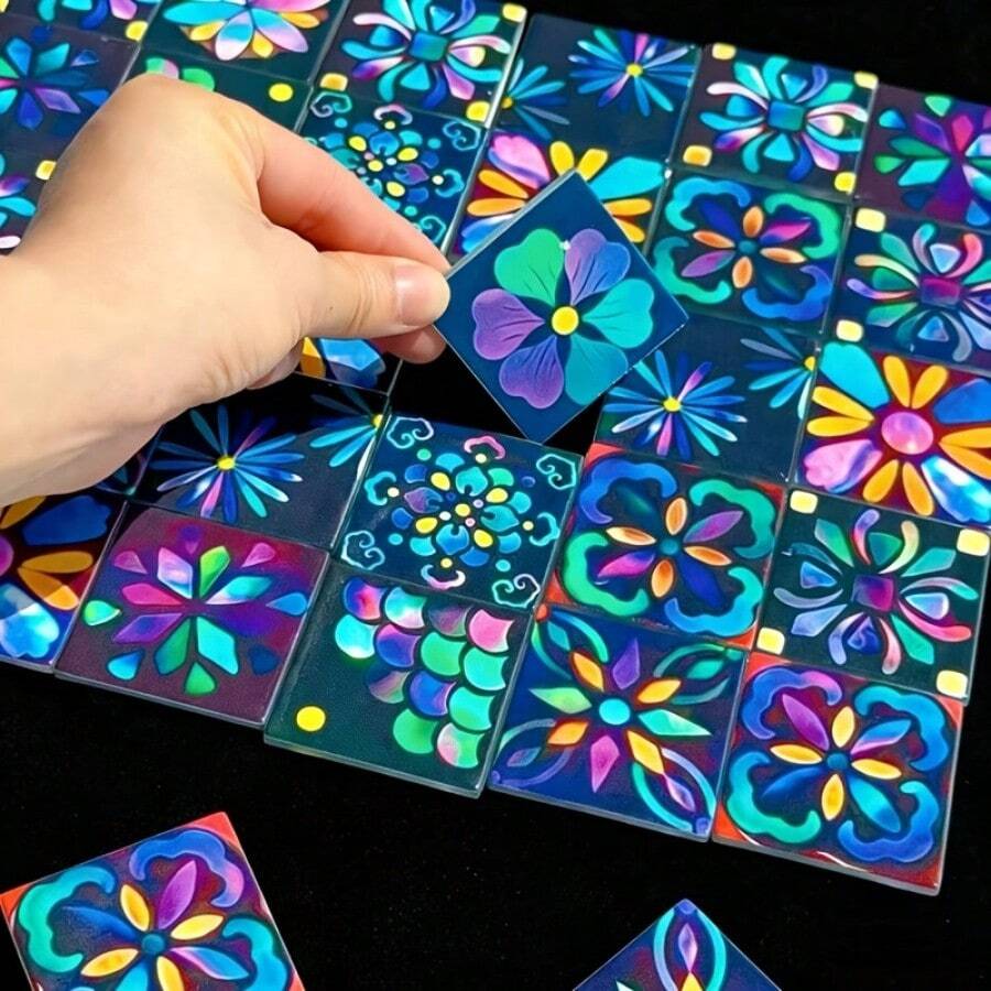 6/12 viên gạch mosaic thủy tinh hoa tối màu, kích thước 4.8*4.8cm, được phun phủ và chế tác thủ công, thích hợp cho các dự án thủ công mỹ nghệ, DIY, trang trí phòng khách, nhà bếp, phòng tắm, nhà cửa, trang trí tường và sàn nhà sáng tạo, vật liệu thủ công DIY.