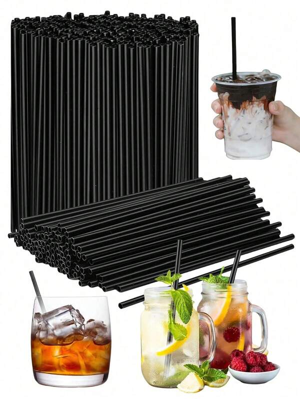 200/100/50pcs Black Drinking Straws, Party Decoration Straws, Suitable For Milkshakes, Smoothies, Bubble Tea, Iced Coffee And Other Drinks, Perfect For Home, Camping, Picnic, Party And Other Occasions, Essential For Home And School