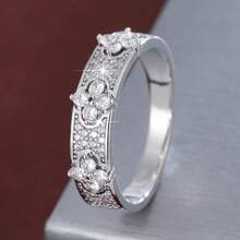 1pc Delicate Floral Geometric Design Cubic Zirconia Inlaid Ring For Women - Multicolor - View 15