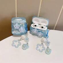 2-In-1 Star Design Earphone Case & Strap Set, Compatible With AirPods 1/2/3/4, Pro/2 Pro/3, Thick TPU Material UV Printing, Summer Essential Gift - Baby Blue - View 3