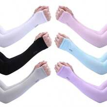Unisex Cool Ice Silk Anti-UV Arm Sleeves, Elastic Fingerless Sun Arm Guards, Breathable Cooling Sleeves For Driving Cycling Outdoor Sports Daily Use - Black - View 7