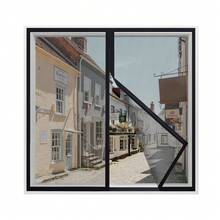 夏季拉链式网纱窗，防蚊防蝇防尘可拆卸隐形窗帘，客厅、厨房、卧室磁性窗帘，免打孔安装，轻松便捷 - 黑色包邊 - 查看 35