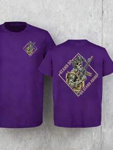 Men's Pure Cotton T-Shirt Funny Print T-Shirt,Mens Clothes,Stand Up Or Step Aside! This T-Shirt Is A Bold Military-Style Statement, A Perfect Gift For Her Or Him, A Round-Neck Streetwear Fashion Item,Summer Outfits,Streetwear,Y2k - 紫色 - 查看 1