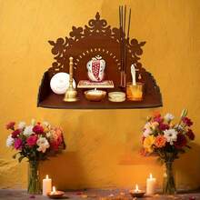2D Flat Exquisite Wooden Prayer Altar, Suitable For Home And Office, Fit For Modern Worship Space In Home Or Store, With Floating Shelf - A - View 8