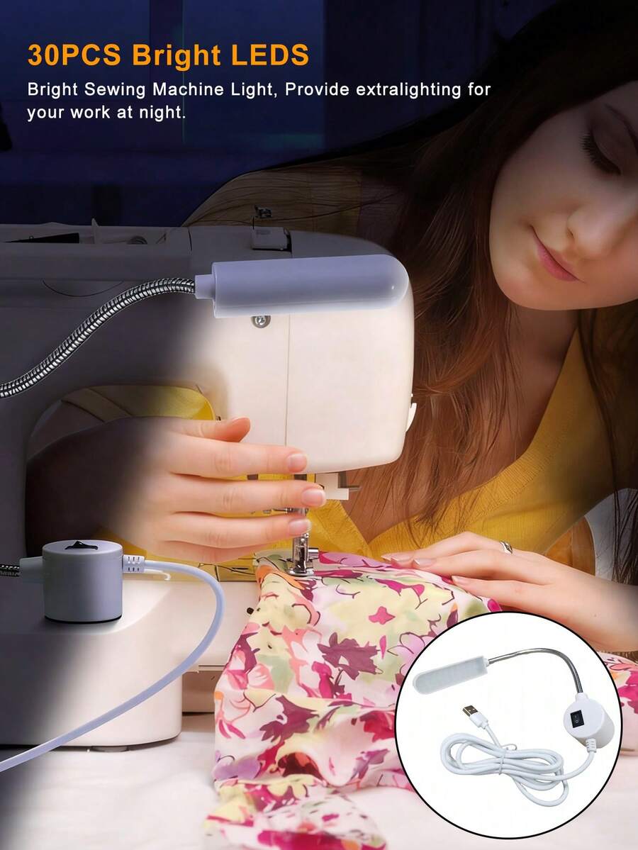 1 buah Lampu LED Mesin Jahit Bertenaga USB, Warna Putih dengan Alas Magnet Kuat dan Leher Angsa Fleksibel, 30 Manik LED, Lampu Jahit Cocok untuk Mesin Jahit, Meja Kerja, dan Mesin Jahit Industri. - Putih - View 1