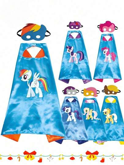 MY LITTLE PONY 1 Pc New Cosplay Costume Cape Cloak With Mask - Cute Anime Style. Perfect For Home Decor, Parties, And As A Gift For Valentine's, Birthdays, Halloween & Christmas. Ideal Present For Friends And Youth