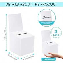 3 Pcs Raffle Boxes Ballot Box For Fundraising 6 X 6 X 6 Inch Cardboard Box With Slot For Ticket And Removable Header Donation Boxes For Collecting Busin Card Voting Contest White - White 3 PCS - View 3