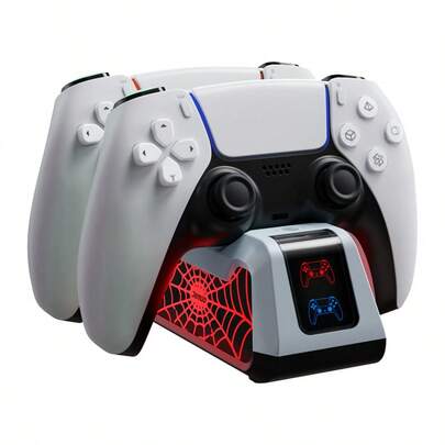 P5 / P5 Edge 游戏手柄充电底座，触控式 9 模式 RGB 灯光双充电站，2 小时快速充电，内置 LED 状态指示灯，智能安全保护芯片，高密度防滑硅胶底座，未来感十足的机甲风格电竞桌面配件