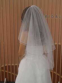 1pc Solid Color New Wedding Accessory, Double-Layer Short Bridal Veil With Metal Hair Comb, Suitable For All Seasons,Summer,Beach - Ivory White - View 7