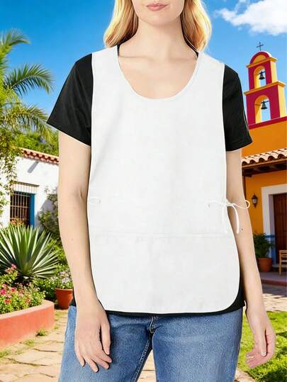 Classic Pure White Design, High-End And Visually Appealing, Side Drawstring + Large Pockets Balancing Aesthetics And Practicality, Durable And Wear-Resistant, Suitable For French Restaurants, Home Kitchens, Outdoor Gardens, Creating A Professional Service Atmosphere.