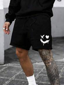 Teens' Basic Black Elastic Waist Drawstring Shorts, Versatile Design With Pockets, Suitable For Summer, Great Gift For Friends And Family - Black - View 1