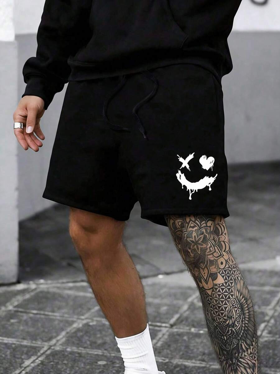 Teens' Basic Black Elastic Waist Drawstring Shorts, Versatile Design With Pockets, Suitable For Summer, Great Gift For Friends And Family - Black - View 1