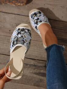 New Women's Fashion Summer Casual Slip-On Elegant Mesh Embroidered Open Toe Backstrap Flat Sandals, Suitable For Daily, Vacation, Commute, And Dating Outfits - Multicolor - View 2