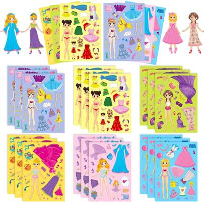 8/16/24/32 Sheets Make A Face Stickers For Kids, 8 Different Boy And Girl Cross Dressing Stickers For Kids Birthday Party Favor Supplies Craft
