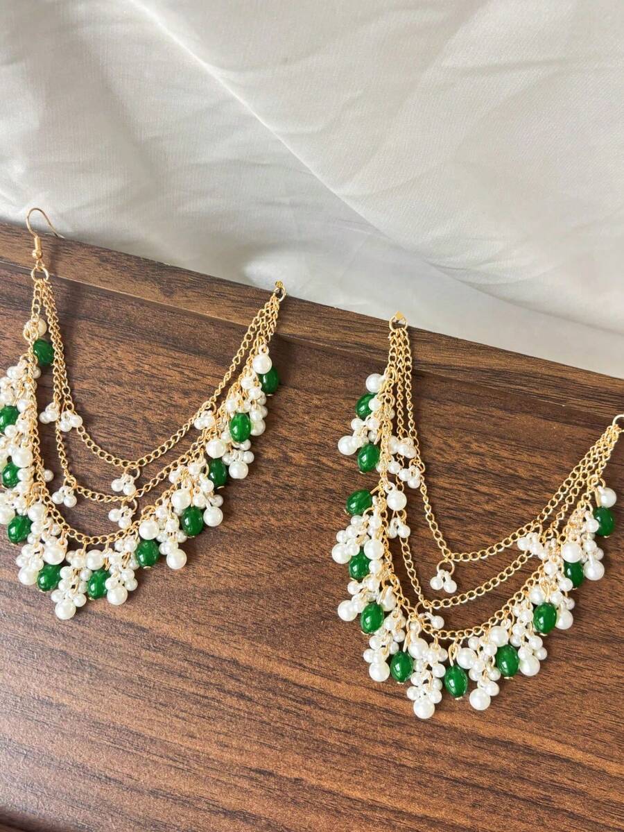 Dây chuyền bông tai kiểu Bohemian đính ngọc trai giả và hạt cườm, có thể phối ngẫu nhiên với bất kỳ loại bông tai nào, phù hợp cho phụ nữ đeo hàng ngày, dự tiệc hoặc đám cưới. - Loại mặt dây chuyền - Xem 1