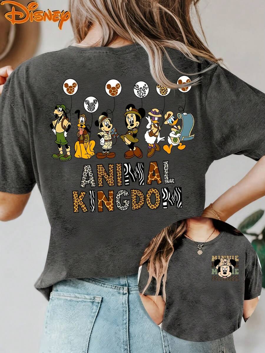 Disney License T Shirts,Disney Mickey Mouse & Friends Animal Kingdom Safari Graphic T-Shirt, Women's Oversized Character Safari Outfit Animal Print Balloon Letter Print Short Sleeve Tee, Casual Loose Fit Top For Disney World Animal Kingdom Trips, Theme Park Outings, Daily Wear, Disney Family Vacations & Safari Themed Outfits ,Camiseta, Summer Outfits For Women, Summer Clothes, Summer Tops, Tops For Women, Festival Outfits, Summer Tops For Women, Mother's Day, Mother's Day Clothing, Gifts For Family And Friends, Spring Outfits For Women, Officially Licensed Disney T-Shirts, Disney Men's And Women's Spring/Summer Fashion Casual Short-Sleeve T-Shirts - Xám - Xem 1
