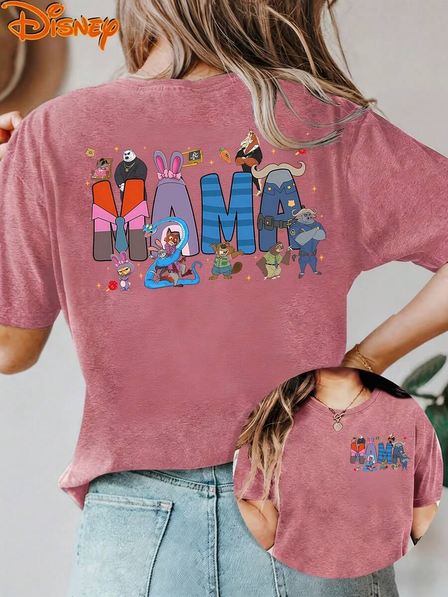 Disney License T Shirts,Disney Zootopia Mama Character Collage Graphic Oversized T Shirt Women Cute Judy Hopps Nick Wilde Print Drop Shoulder Short Sleeve Tee Mother's Day Gift Casual Streetwear Top For Zootopia Fans ,Camiseta, Summer Outfits For Women, Summer Clothes, Summer Tops, Tops For Women, Festival Outfits, Summer Tops For Women, Mother's Day, Mother's Day Clothing, Gifts For Family And Friends, Spring Outfits For Women, Officially Licensed Disney T-Shirts, Disney Men's And Women's Spring/Summer Fashion Casual Short-Sleeve T-Shirts - 玫紅色 - 查看 1