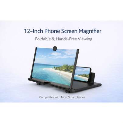 Portable Foldable Phone Screen Magnifier, 12'' Mobile Phone Viewing Stand For Desk, Bedside And Travel Use