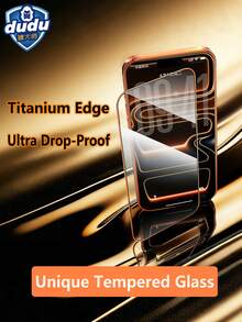 dudu Apple Orange 鈦金屬邊框鋼化玻璃螢幕保護貼－超強防摔，相容 iPhone 17 Pro Max / 17 Pro / 17 / 16 Pro Max / 16 Pro，鋼化玻璃螢幕保護貼，鈦金屬邊框，超強防摔防震金屬邊框，原色防刮高清晰透明全螢幕覆蓋，相容手機殼 - 橙色鈦金屬邊高清 - 查看 7