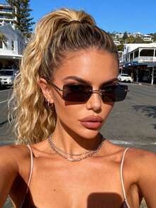 1pc Women's Copper Frame Geometric Decorative Fashion Minimalist Style Glasses, Suitable For Summer Daily Life, Music Festivals, Tropical Beach Vacations, Outings And More - Multicolor - View 6