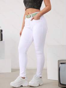 Jeans ajustados básicos de mezclilla basico, elásticos, con efecto levantador de glúteos - Blanco - Ver 3