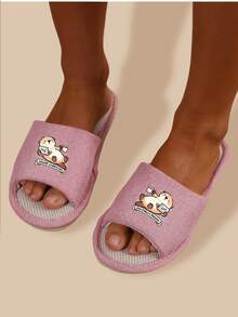 Sandalias de lino de punta abierta para mujer, con lindo diseño de animales, cómodas y fáciles de poner, con suela antideslizante y resistente al desgaste, adecuadas para primavera y otoño, nuevo estilo para parejas - Rosa - Ver 3