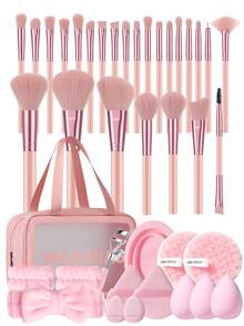 Bộ dụng cụ trang điểm 40 món bao gồm: 25 bộ cọ trang điểm + 1 túi đựng đồ trang điểm và mỹ phẩm đa năng có khóa kéo chống thấm nước + 3 bông mút trang điểm + 2 bông phấn tam giác + 2 bông phấn mini dạng cushion + 2 miếng bọt biển rửa mặt + 2 dây đeo cổ tay + 1 băng đô + 1 dụng cụ uốn mi + 1 dụng cụ vệ sinh cọ trang điểm - Hồng - Xem 10