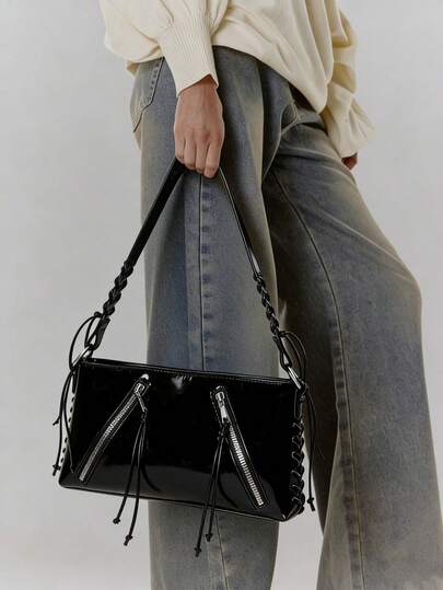 New Fashion Multi-Zipper Metal Buckle Crescent Underarm Crossbody Bag With Removable Strap Cyberpunk Style Cool Y2K Millennium Chic Commute Party Street Retro Girl High-End Multi-Functional Medium Bag