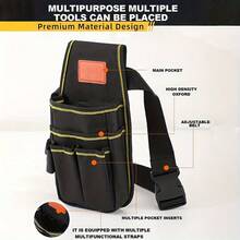 Bolsa de cintura para herramientas de electricista, bolsa multiusos para herramientas adecuada para electricistas, carpinteros, reparadores, que facilita su trabajo. Tiene 6 bolsillos y múltiples ranuras interiores para asegurar los artículos - borde rojo - Ver 2
