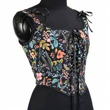 Französisches Vintage-Korsett für Damen, Frühjahr/Sommer-Modell, vorne geschnürt, U-Ausschnitt, Weste mit Blättermuster - Weiss - Übersicht 5