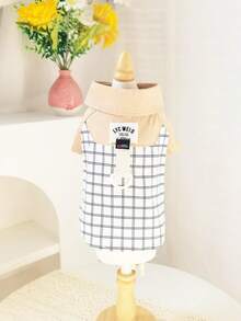 Áo sơ mi kẻ caro cho chó, trang phục mùa xuân/hè nhẹ, thoáng khí cho chó Teddy, Poodle và các giống chó nhỏ, kèm khóa cài dây xích. - Màu Khaki - Xem 13