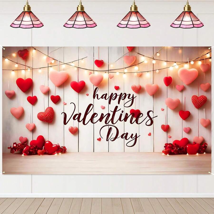Bandera de decoración de cumpleaños 16 para niños y niñas, rosa dorada, pancarta de celebración dorada, globos de corazón, lindo oso de peluche, decoración de fiesta del día de San Valentín, fondo de - Labios de colores - Ver 1