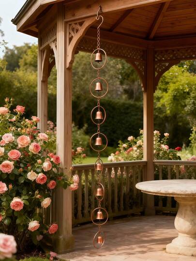 1 قطعة سلسلة مطر بشكل جرس زخرفي، جرس مطر معدني ذو صوت جميل للتعليق في مصارف المياه الخارجية لديكور الحدائق