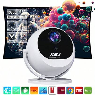 XBJ Mini 4K Projector Portable HD 1080P Bluetooth 6.0 Android 12.0 Dual WiFi 6 Smart Projector With Auto Keystone Correction Manual Focus Dolby Audio For Movies Bedroom Living Room Outdoor Camping Garden Beach Office Meetings Home Theater Ideal Gift Mother Gifts Mother's Day Gifts