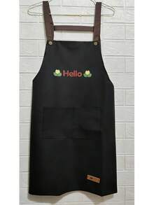 1pc Solid Color Cute Bear Pattern Double-Sided Waterproof Barista Apron, Suitable For Home, Outdoor Kitchen And Catering Industry, Floral Pattern Workwear - HELLO - View 10