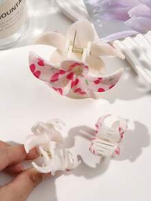 3pcs/Set Pink Cherry Blossom Print Glossy Plumeria Hair Clips, Romantic Spring Vibe, Suitable For Hairstyles, Beach Vacation, Party, Picnic Summer Hair Accessories Beach Claw Clips Vacay Hair Claws,Travel,Birthday - Multicolor - View 6