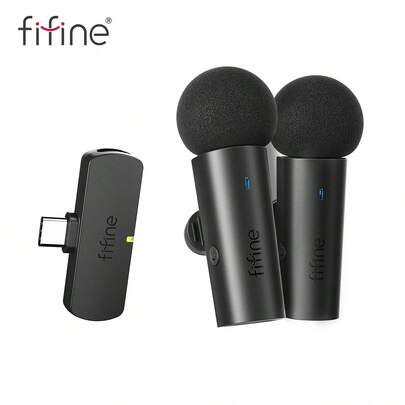  Wireless Lavalier System With 2 Microphones, Lapel Mic Clear Sound For Video Interview Vlog, Dual Mini Mic With Type C Receiver For Android Phone/Tablet/Iphone15(USB C) Laptop-FIFINE M8