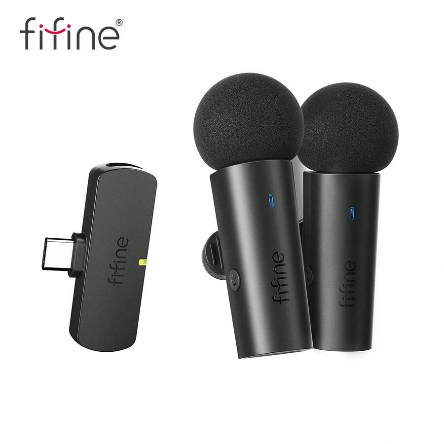 Wireless Lavalier System With 2 Microphones, Lapel Mic Clear Sound For Video Interview Vlog, Dual Mini Mic With Type C Receiver For Android Phone/Tablet/Iphone15(USB C) Laptop-FIFINE M8
