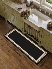 1pc Diatomaceous Earth Kitchen Mat With Patterned Border, Pure Black And Beige Geometric Design, 3.5mm Water-Absorbent Anti-Slip Stain-Resistant, Decorative Foot Mat For Kitchen, Bathroom, Entryway, Living Room, Hallway, Anti-Slip Door Mat - Multicolor - View 8