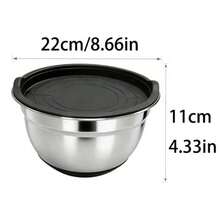 Bộ 1/5 món, bát trộn salad có nắp, bát đựng trái cây, bộ bát trộn, phụ kiện nhà bếp, bát trộn salad bằng thép không gỉ với đế silicon và thảm chống trượt, thích hợp để bảo quản thực phẩm, chuẩn bị bữa ăn, làm salad, dụng cụ nhà bếp. - màu đen - Xem 14