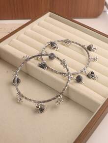 2 món đồ thời trang kiểu Âu và Mỹ, vòng tay hạt CCB và chuông kim loại, thích hợp để đeo hàng ngày. - Màu Bạc Cổ - Xem 2