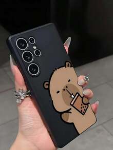 1 pieza Funda de teléfono negra antideslizante y antiimpactos con diseño lindo y juguetón de perezoso de té con leche, compatible con iPhone, Honor, Redmi, Galaxy y 12T/13T/14T - 1 unidad - Ver 9